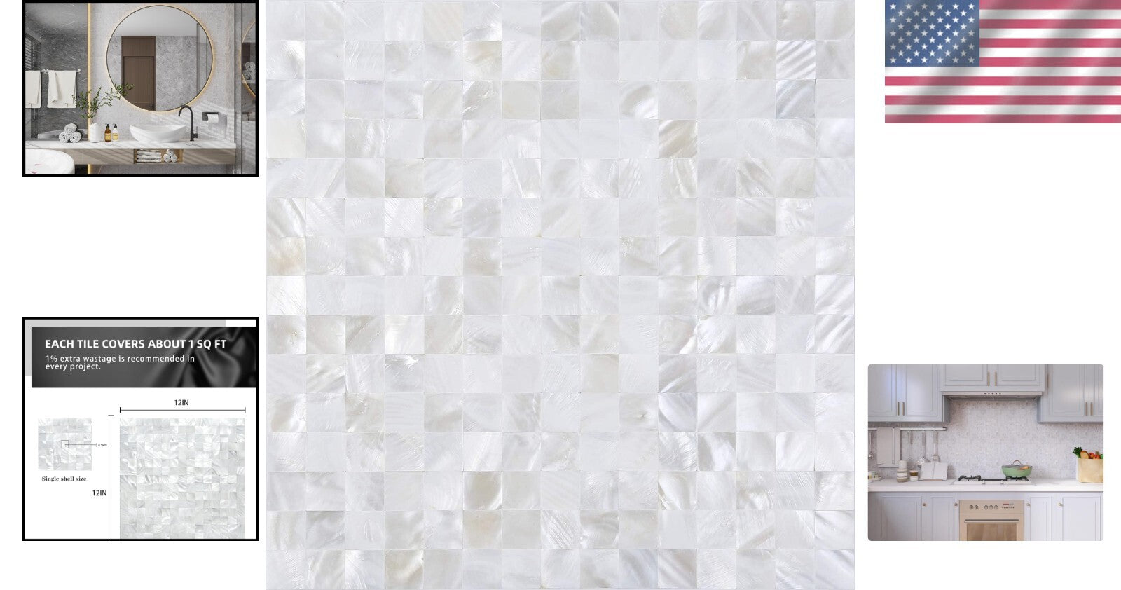 Water-Resistant 12" x 12" Mother of Pearl Shell Tiles for Stylish Renovations