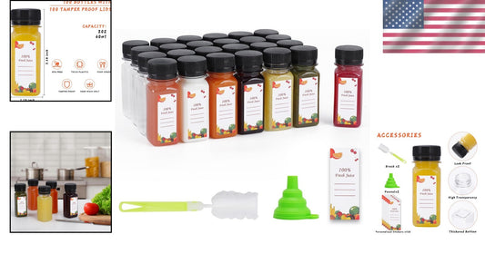 Clear 2 Oz Juice Bottles - 150 Pack with Caps, Funnels & Brushes for Smoothies