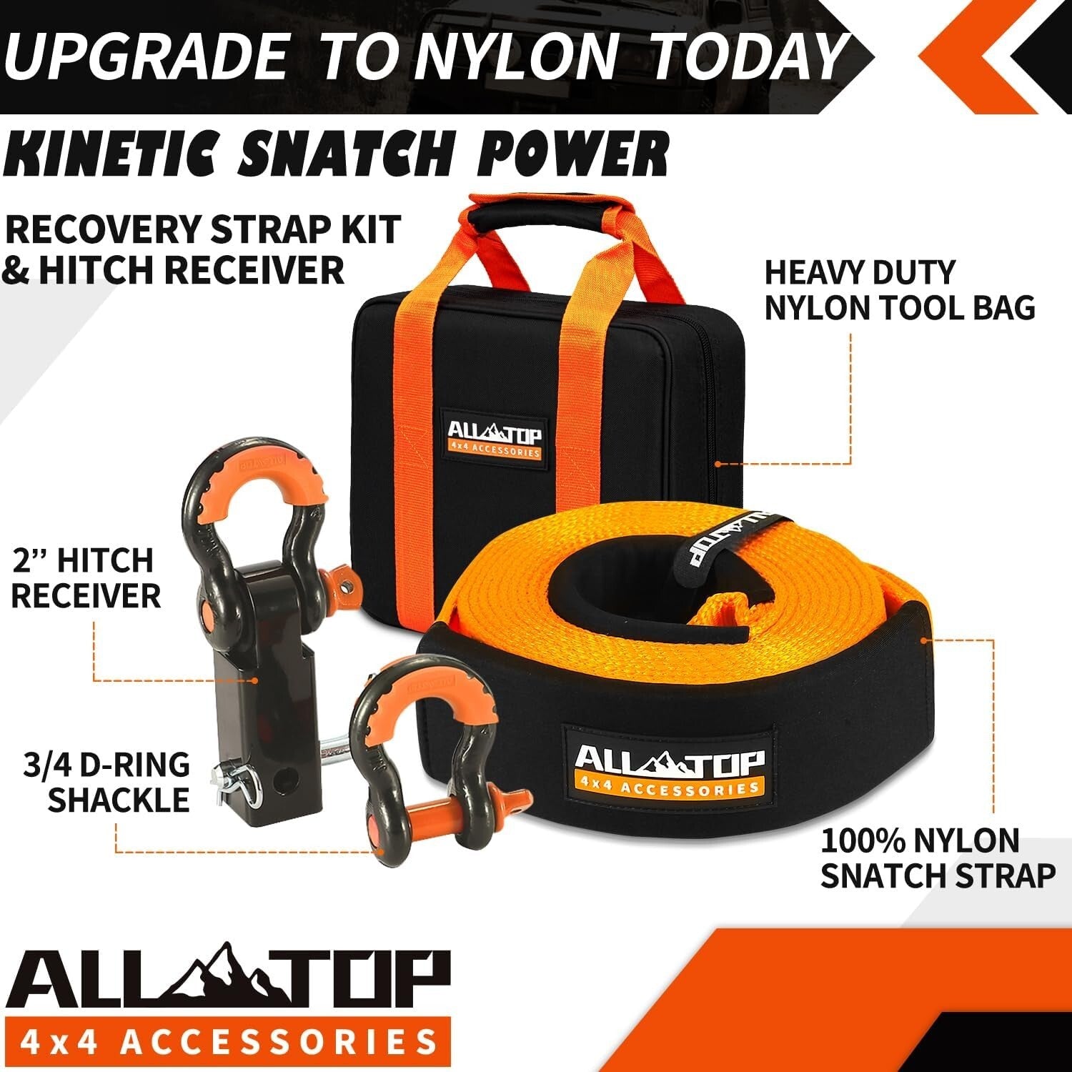 Durable 3" x 20' Recovery Strap and Hitch Receiver - Ultimate Vehicle Support