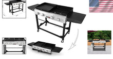Load image into Gallery viewer, Stylish Black Propane Grill and Griddle Combo with Folding Legs and Side Tables