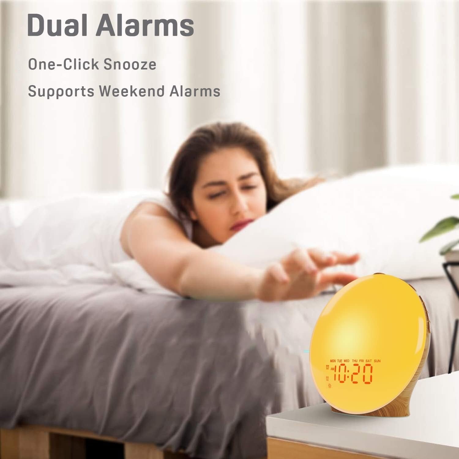 Dual Alarm Sunrise Simulation Clock for Kids & Heavy Sleepers - 7 Natural Sounds