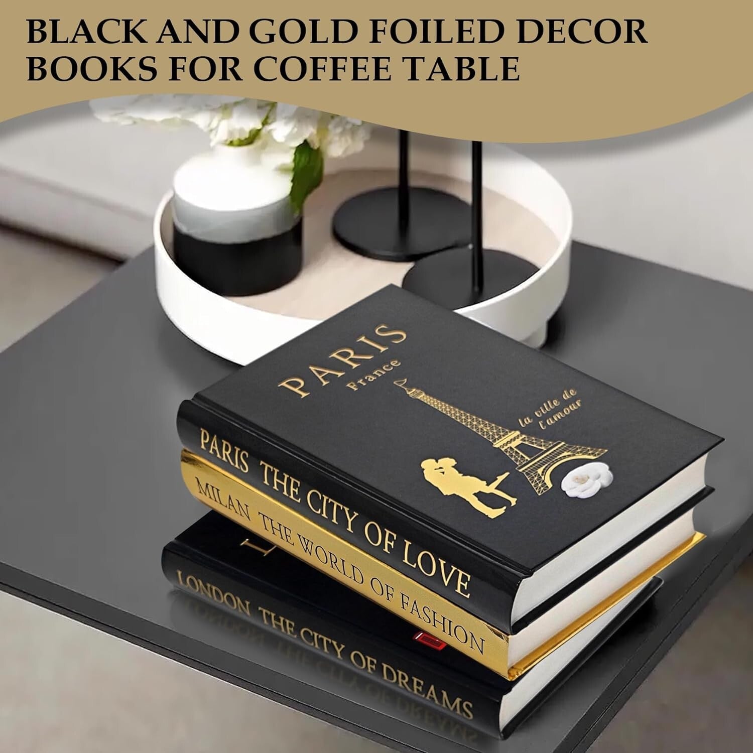 Stylish Decorative Book Set of 3 with Gold Accents - Perfect for Gift Giving