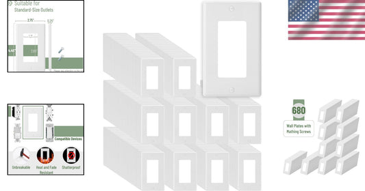 Sleek White Decorator Wall Plate Set - 680 Pieces, Easy Screw-in Installation