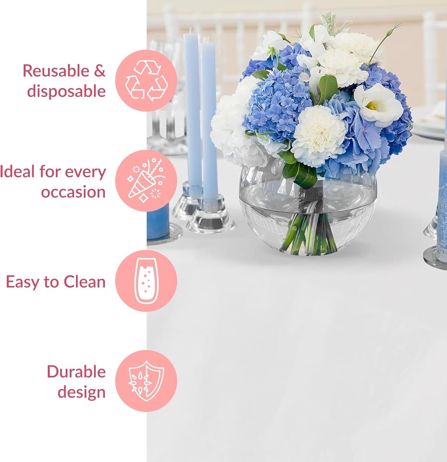 Elegant 48-Piece White Disposable Tablecloths 108x54 for Indoor & Outdoor Events