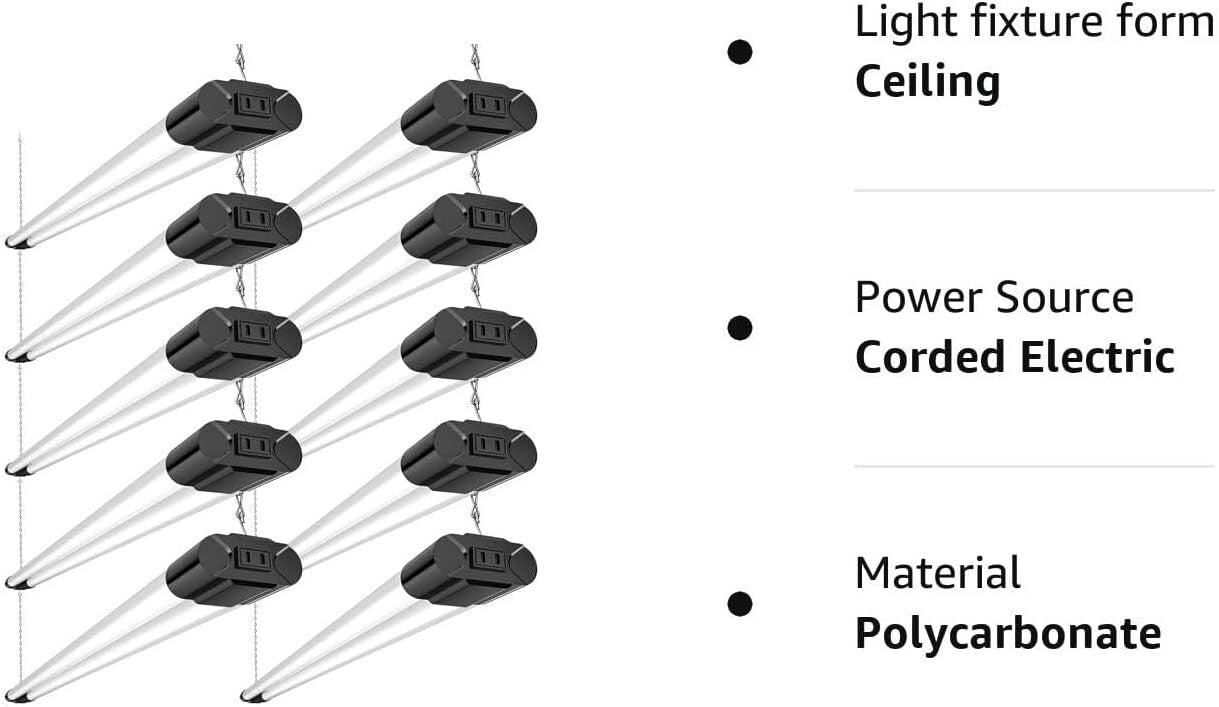 10-Linkable 4400 Lumen LED Shop Lights - Durable 4FT Fixtures for Home & Garage