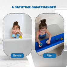 Load image into Gallery viewer, Bathtub Splash Guard Play Shelf - Fun Toy Tray with 10 Suction Cups in Blue