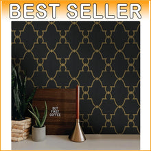 Load image into Gallery viewer, Gold and Black Peel and Stick Wallpaper - Modern Geometric Design 17.7"x393.7"