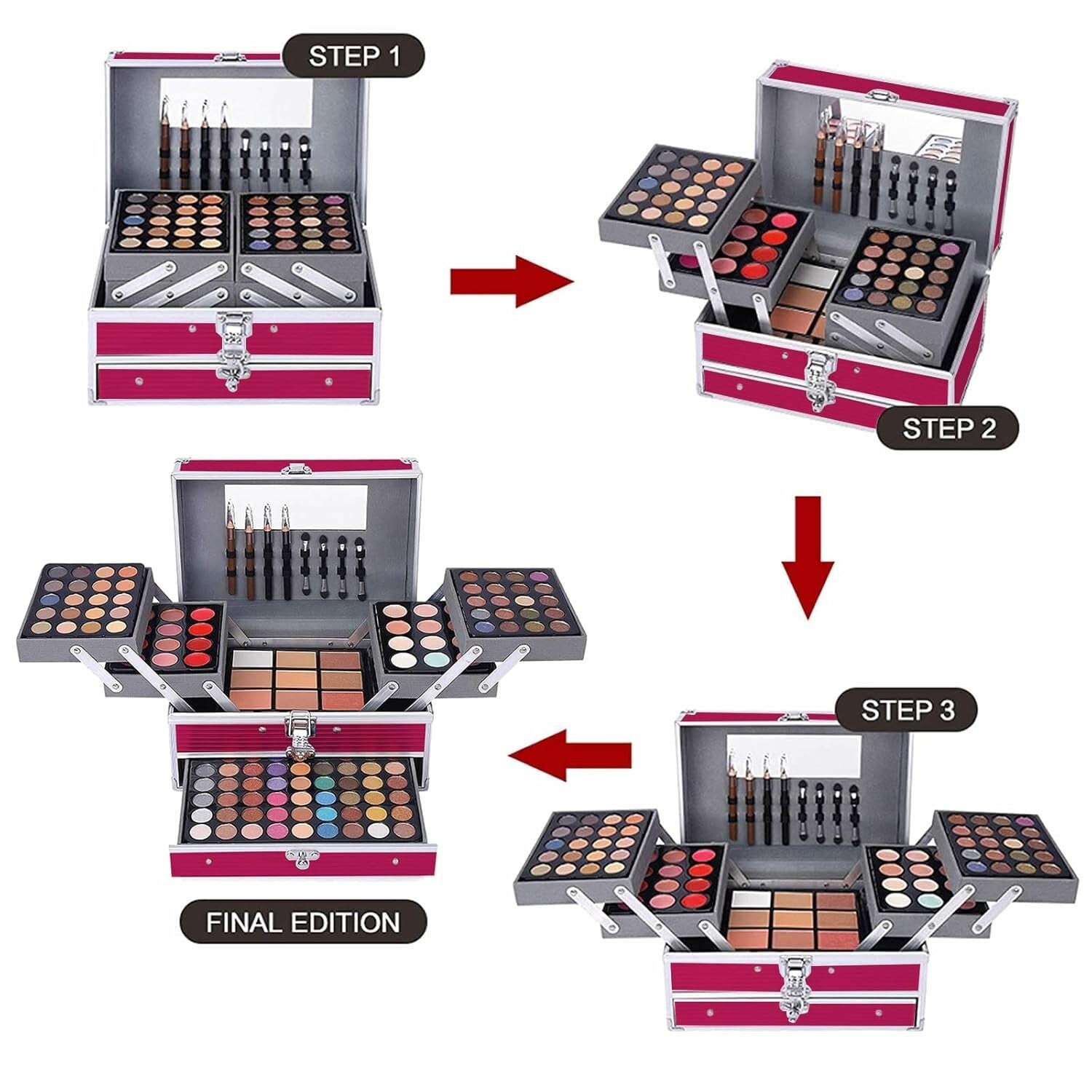 Versatile 132 Color Makeup Collection in Multi-Layer Case - Ideal for Teens