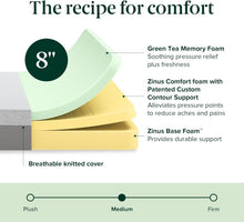 Load image into Gallery viewer, Twin 8-Inch Ultima Memory Foam Mattress - Fresh Green Tea &amp; Charcoal Infusion