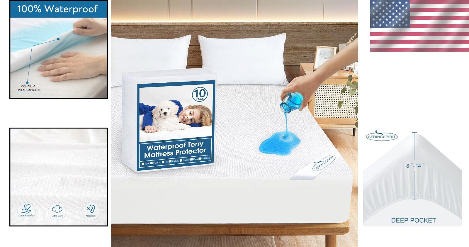 10 Pack Noiseless Waterproof Twin XL Mattress Protector - Plush Terry Cover