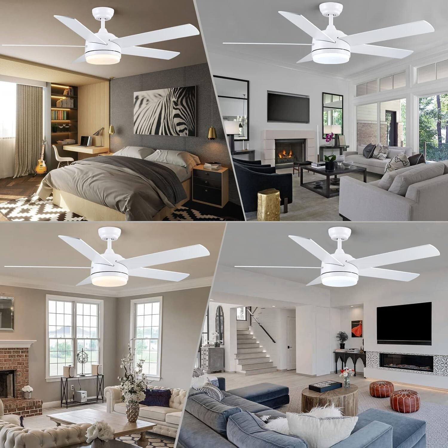 52 Inch White DC Ceiling Fan with Remote & Dimmable LED Light - Modern Elegance