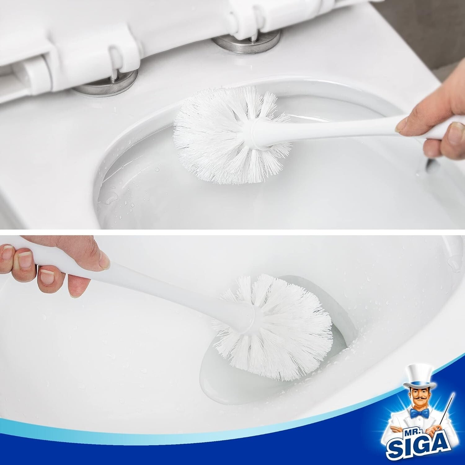 Compact White Toilet Cleaner Set with Plunger, Brush, and Storage Holder