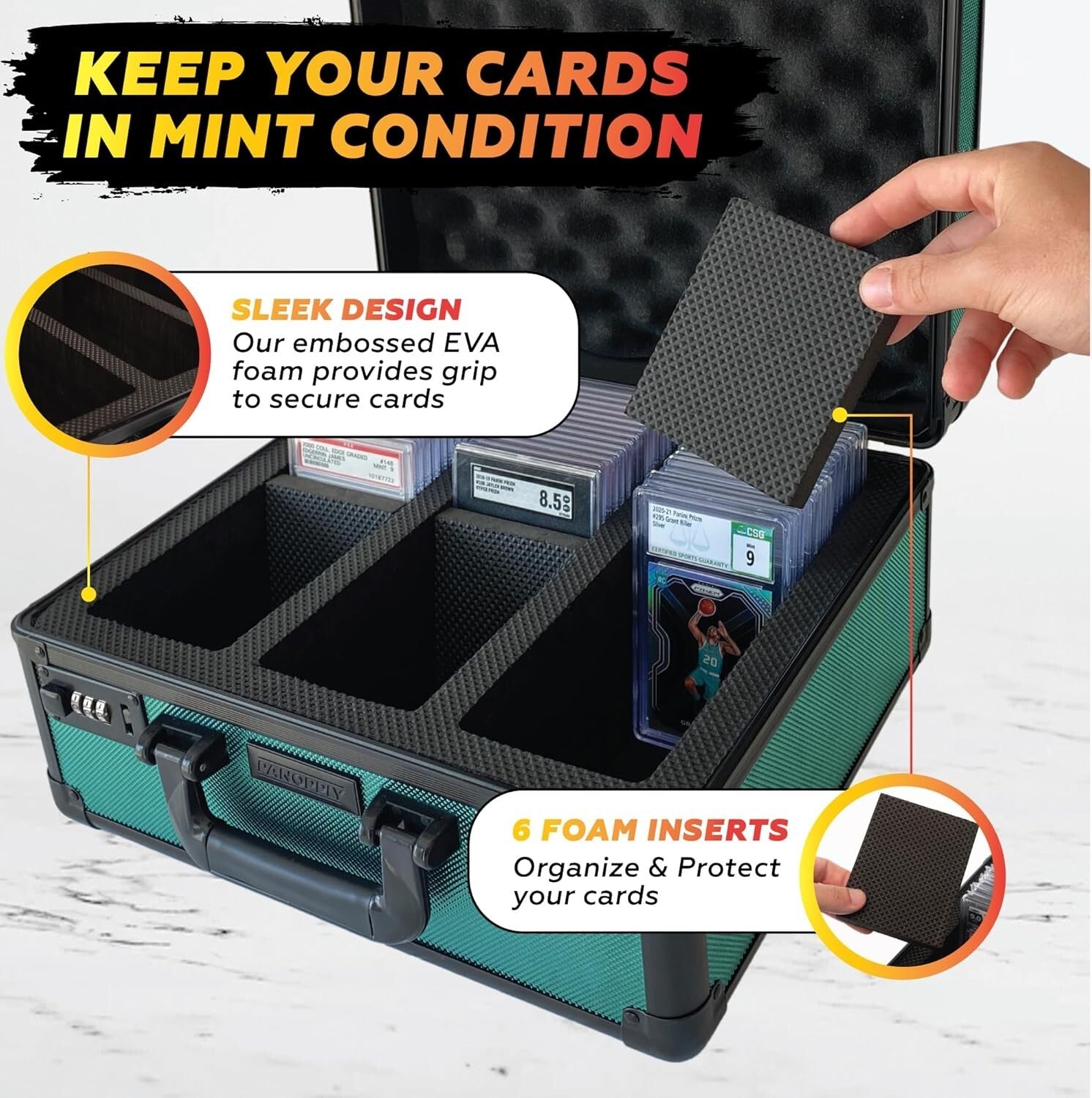 Elegant Green Aluminum Card Case for Graded Sports Cards - 3 Compartment Vault