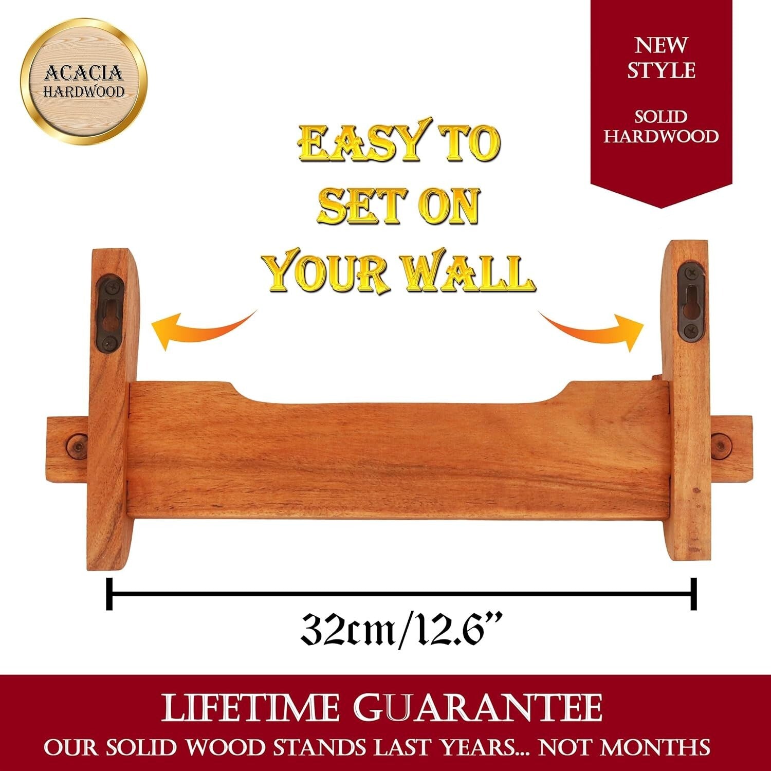 Handcrafted Acacia Wood Sword Display Stand, Wall Mount for Collectors 16" x 7"