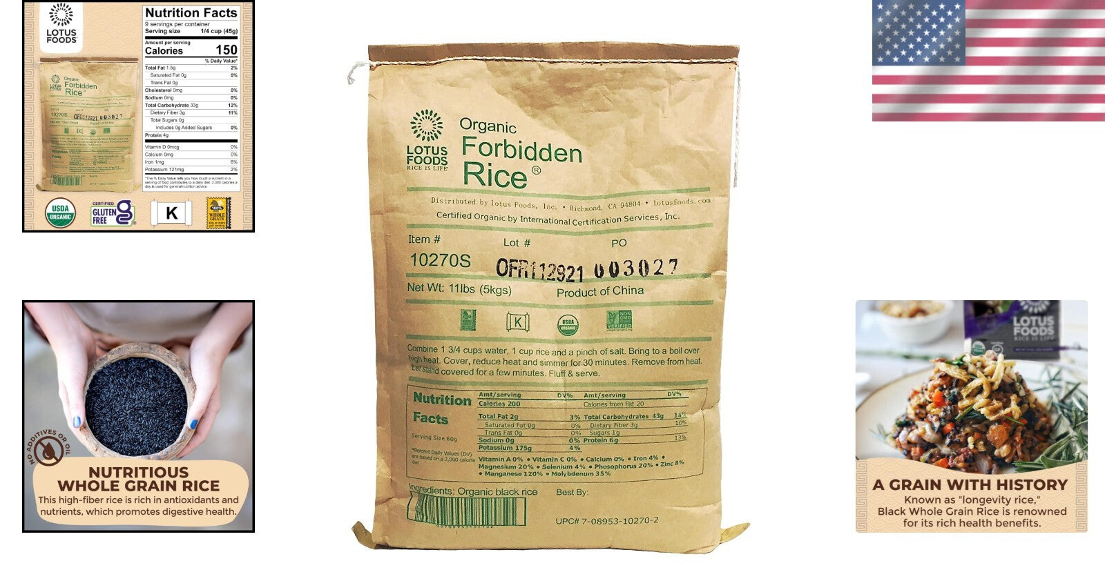 Nutritious Organic Black Rice - Whole Grain, Gluten-Free & Vegan - 11lb Bag