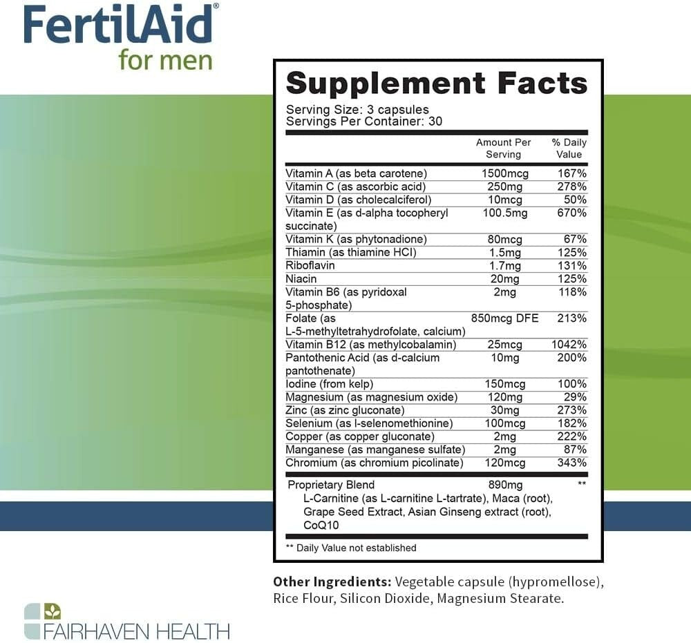Vegan Male Fertility Multivitamins - 2 Bottles of FertilAid for Optimal Health