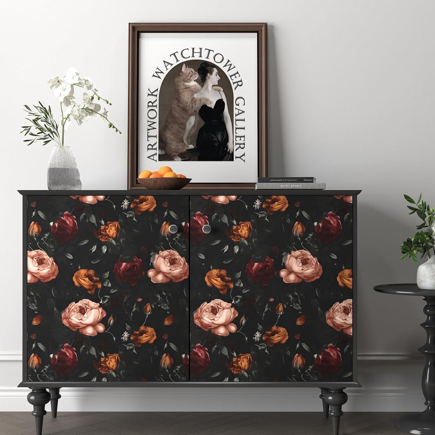 Elegant Black Floral Peel and Stick Wallpaper - Large Coverage 17.5in x 393.7in