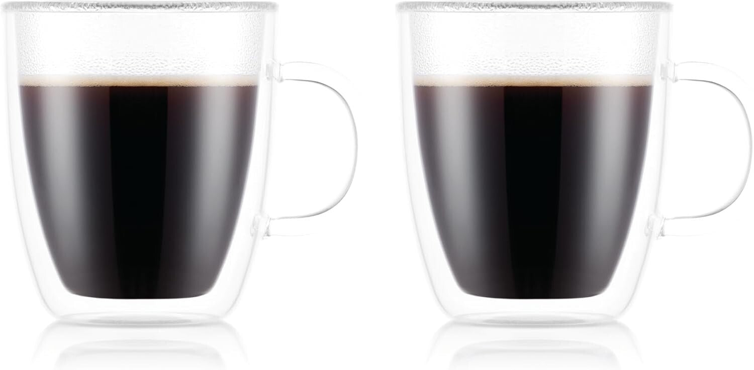 Set of 2 High-Quality 15oz Borosilicate Double Wall Mugs for Hot & Cold Drinks