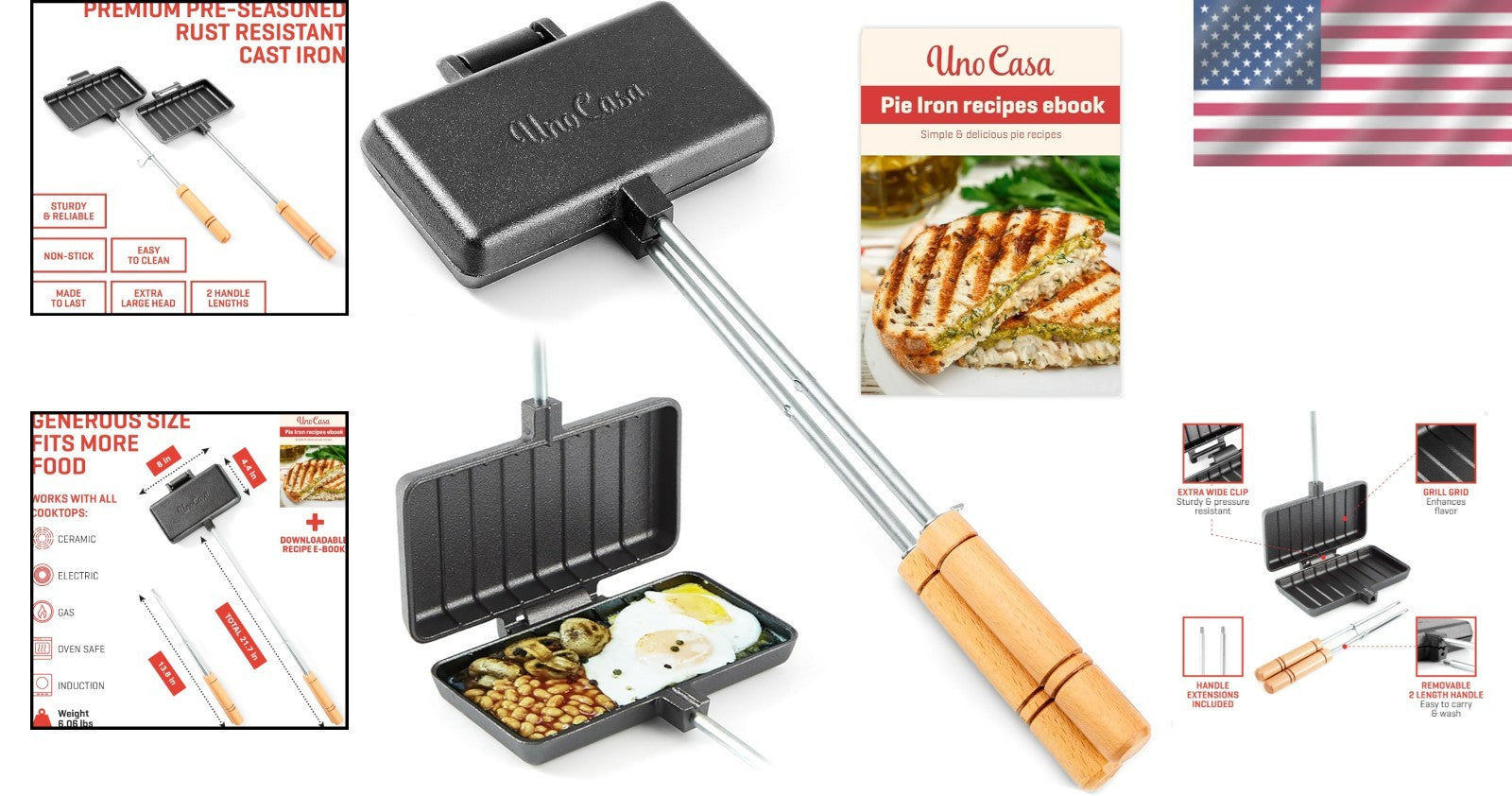 Adjustable Handle Cast Iron Pie Maker - Ideal for Campfire Cooking Adventures