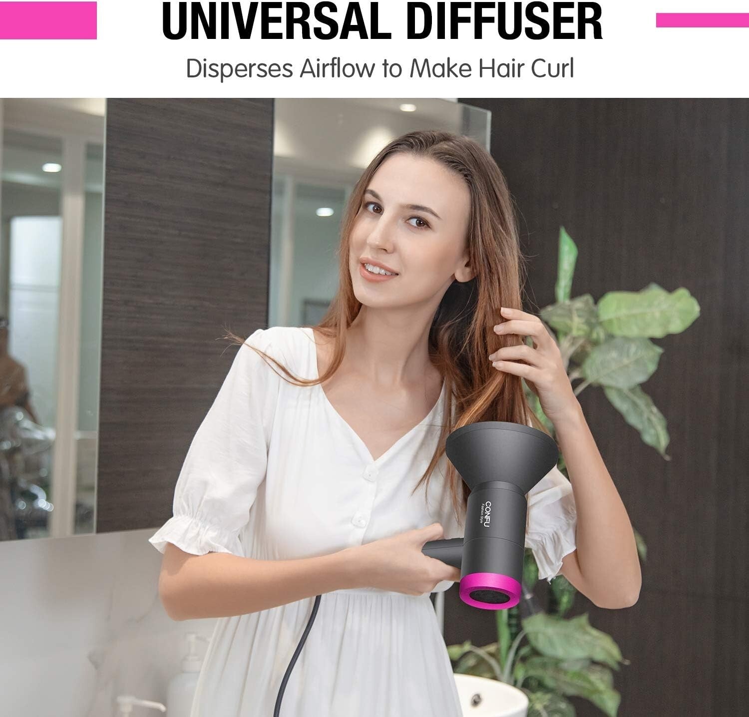 Ionic Blow Dryer 1600W - Portable Lightweight Hair Dryer with Diffuser & Nozzle