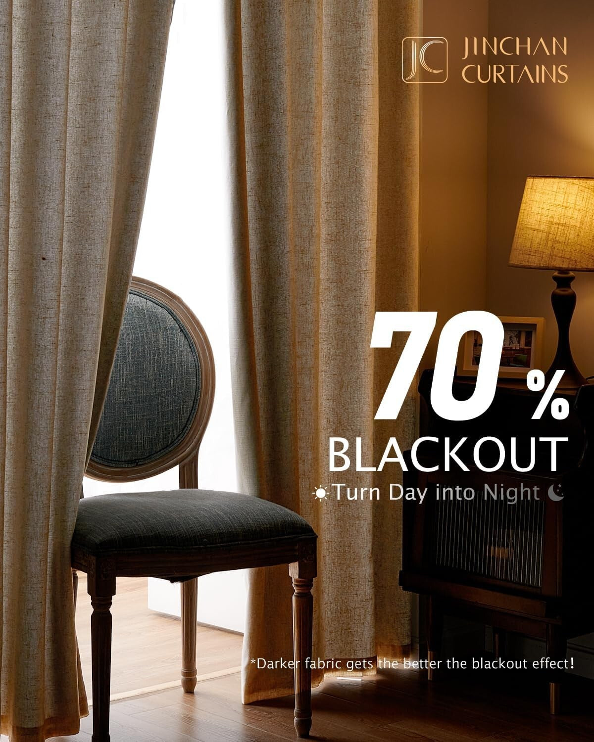 Chic 100x84 Linen Blackout Curtains with Gray Light-Blocking, Easy Hang Design