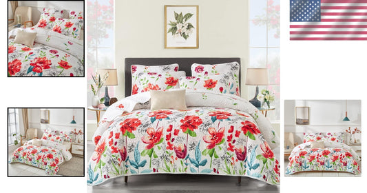 Elegant 3-Piece King Floral Quilt Set - Soft Reversible Coverlet for All Seasons