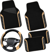 Load image into Gallery viewer, Sporty Microfiber Leather Steering Wheel Cover &amp; Waterproof Floor Mats Combo