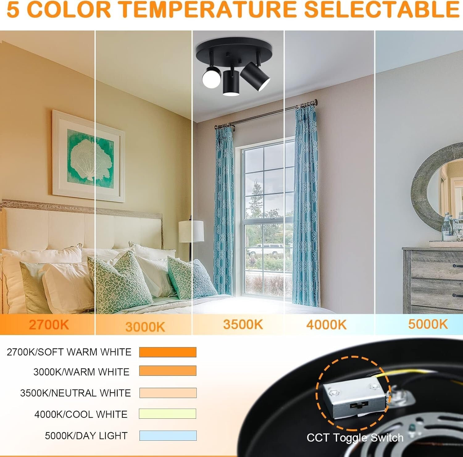 Elegant 5CCT Dimmable Track Light with Pivoting Heads - Flush Mount Design