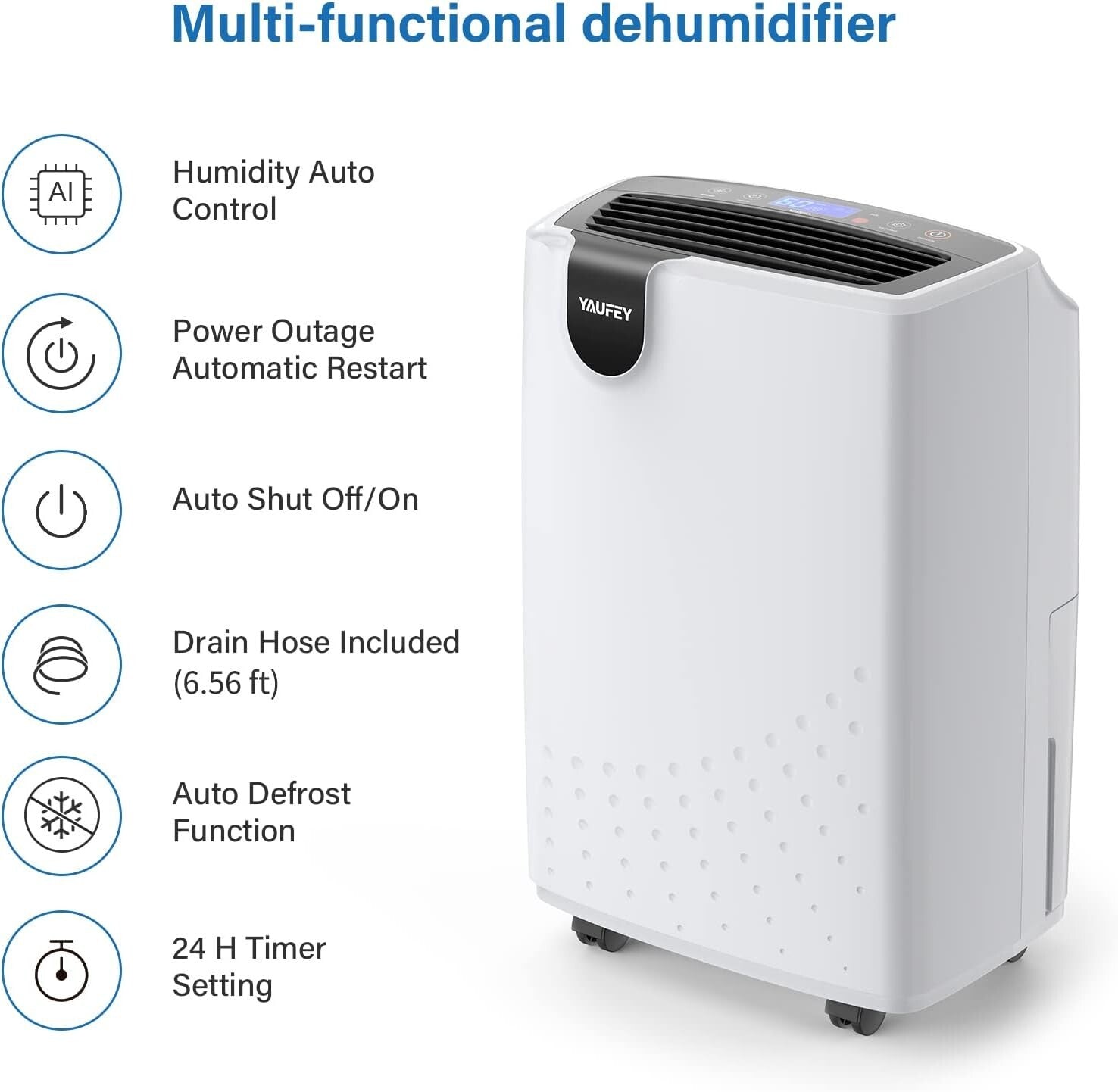 Home Dehumidifier for Medium to Large Spaces - 2500 Sq Ft Coverage & Easy Setup