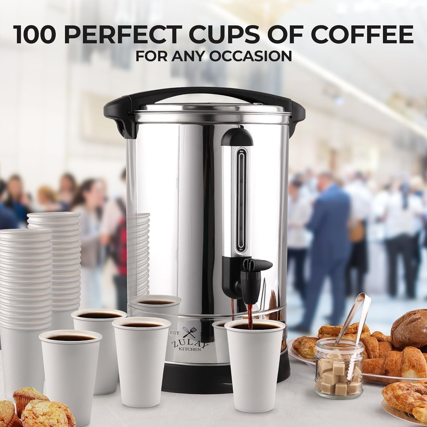 Zulay 100-Cup Commercial Percolator - Ideal for Office, Weddings & Catering