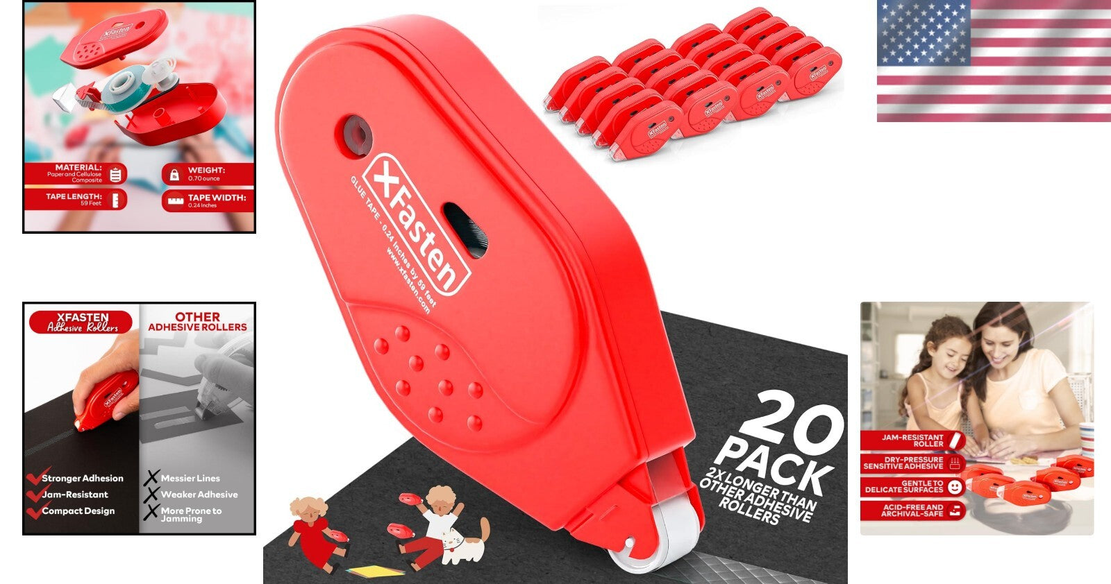 Clear Double Sided Tape Roller - 20 Pack of 59ft Rolls for Safe Scrapbooking