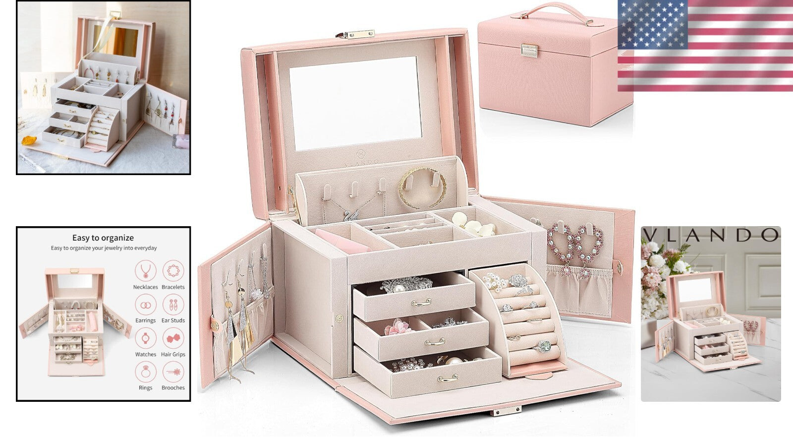 Gorgeous Velvet Lined Jewelry Holder with Mirror - Perfect Gift for Women