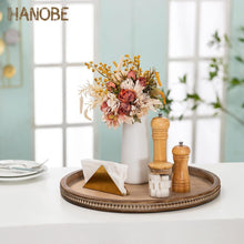 Load image into Gallery viewer, Rustic Luxury Brown Wooden Tray - Beaded Decorative Centerpiece for Living Room
