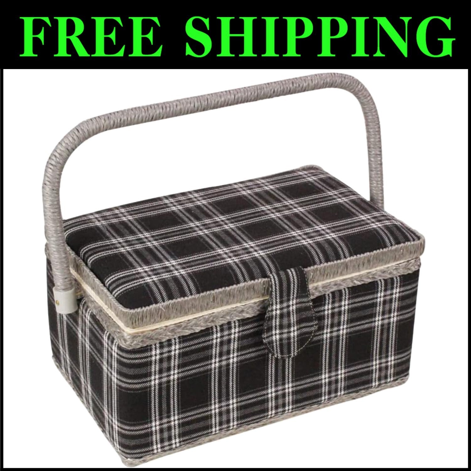 Classic Floral Sewing Basket - Lightweight Storage with Snap Closure & Tray