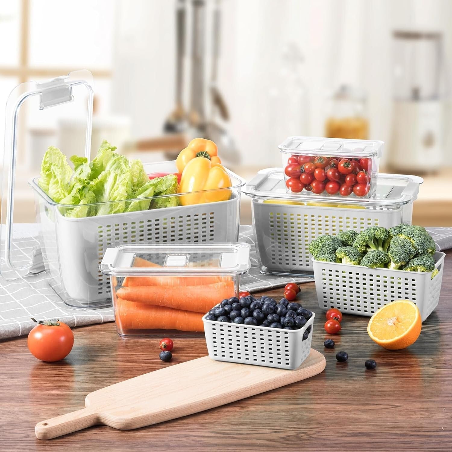 Adjustable Ventilation Fruit & Vegetable Containers - 4 Pack Fridge Organizer