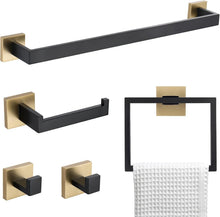 Load image into Gallery viewer, Premium Stainless Steel 5-Piece Black &amp; Gold Towel Bar Set for Modern Bathrooms