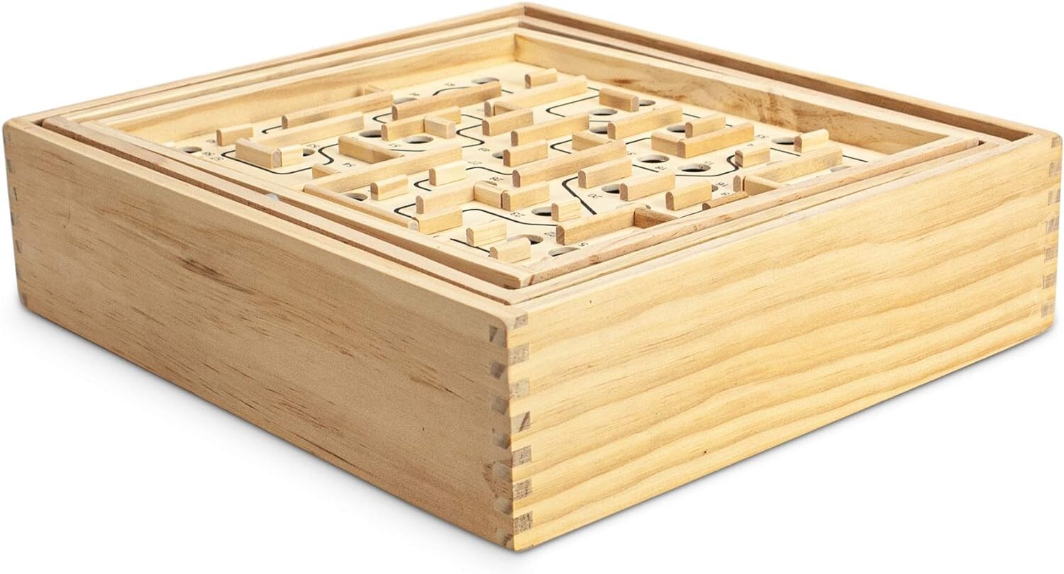 Interactive Wooden Maze Labyrinth Game for Kids - 13.5" x 13" Educational Fun