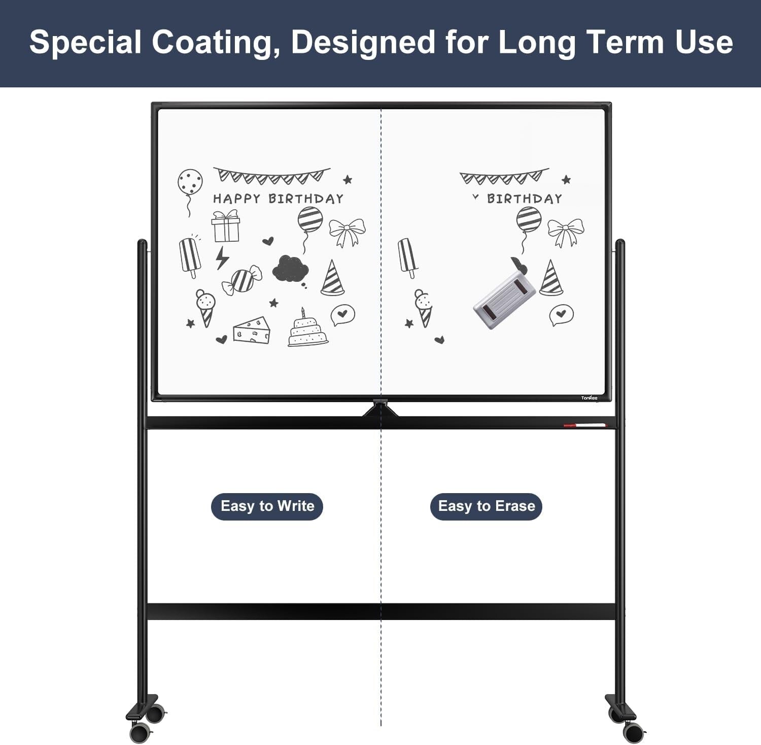 Versatile 48"x32" Reversible Dry Erase Whiteboard with Smooth Surface & Wheels