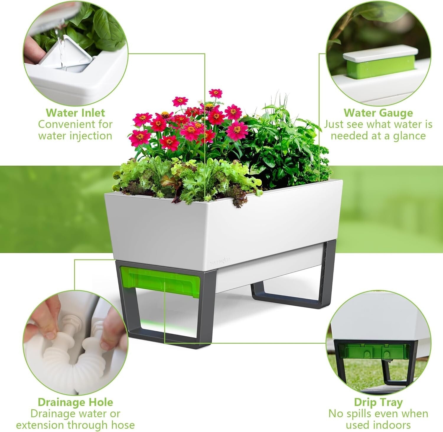 Elegant 29.5” Self-Watering Planter with Clip-on Drip Tray - Indoor/Outdoor Use