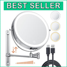 Load image into Gallery viewer, Stylish 8.5" Lighted Vanity Mirror with 360° Swivel and Magnification for Makeup