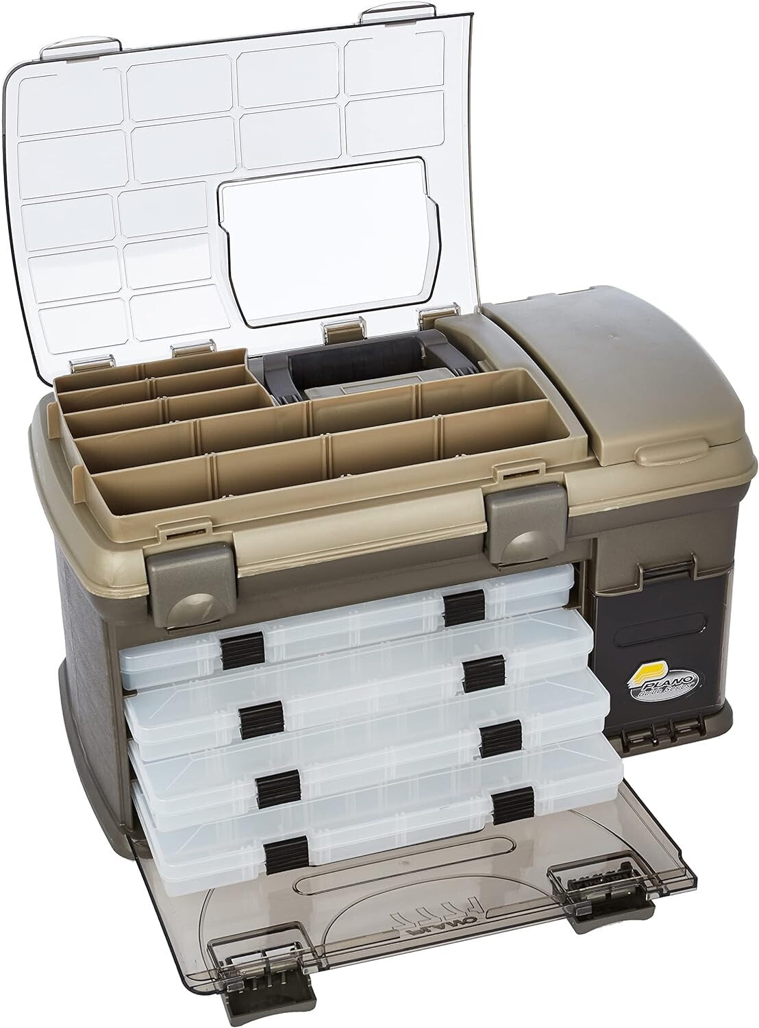 Graphite/Sandstone Tackle Box with Spacious Bulk Storage - Ideal for Anglers