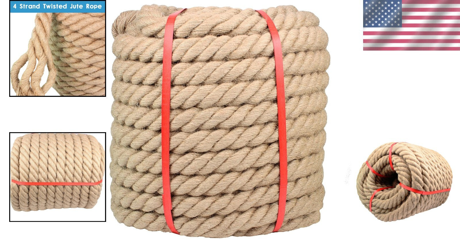 Heavy-Duty 1-1/4 Inch x 100 Ft Manila Rope - Sturdy for Marine, Camping & Decor