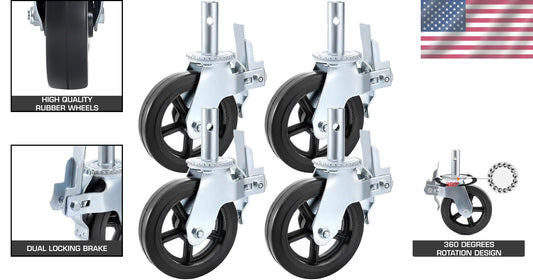 Durable 8 x 2 Inch Heavy-Duty Swivel Casters with Double Lock - 1100LBS Capacity