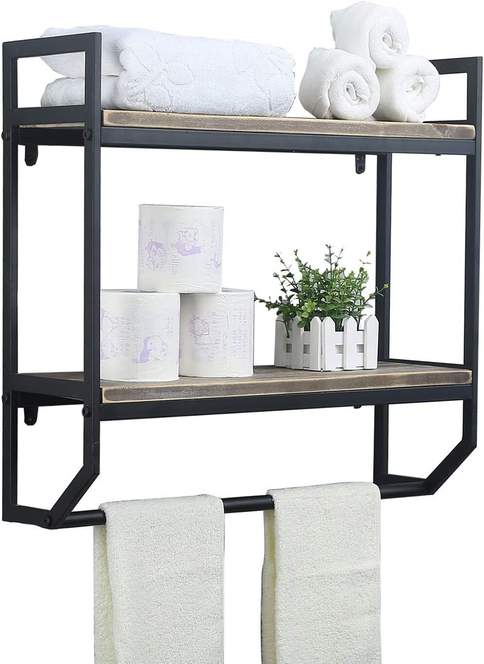 Durable Rustic Bathroom Shelves - 24” Wall-Mounted Towel Bar & Utility Organizer