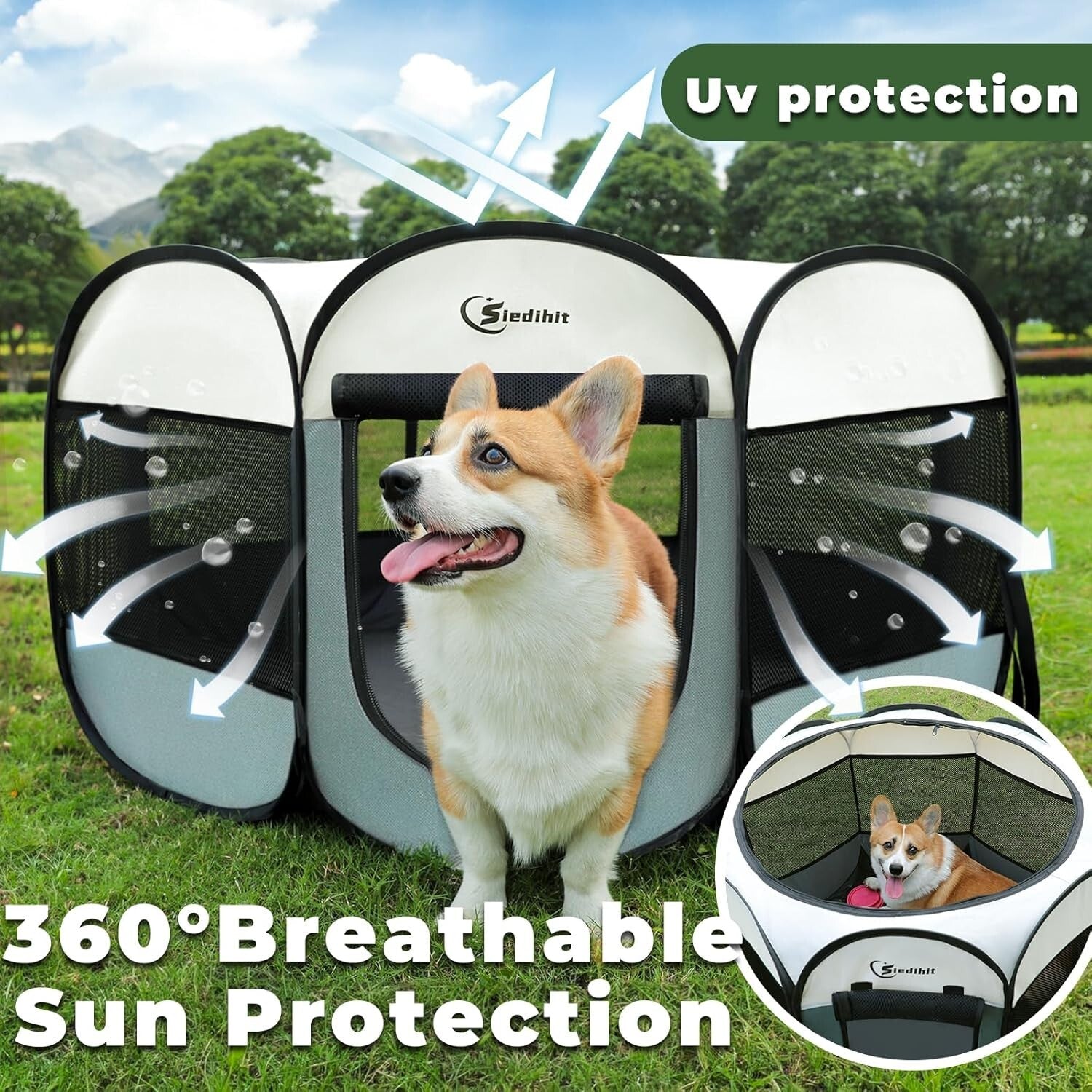 Portable Indoor/Outdoor Pet Playpen for Dogs, Cats, and Small Animals - Grey