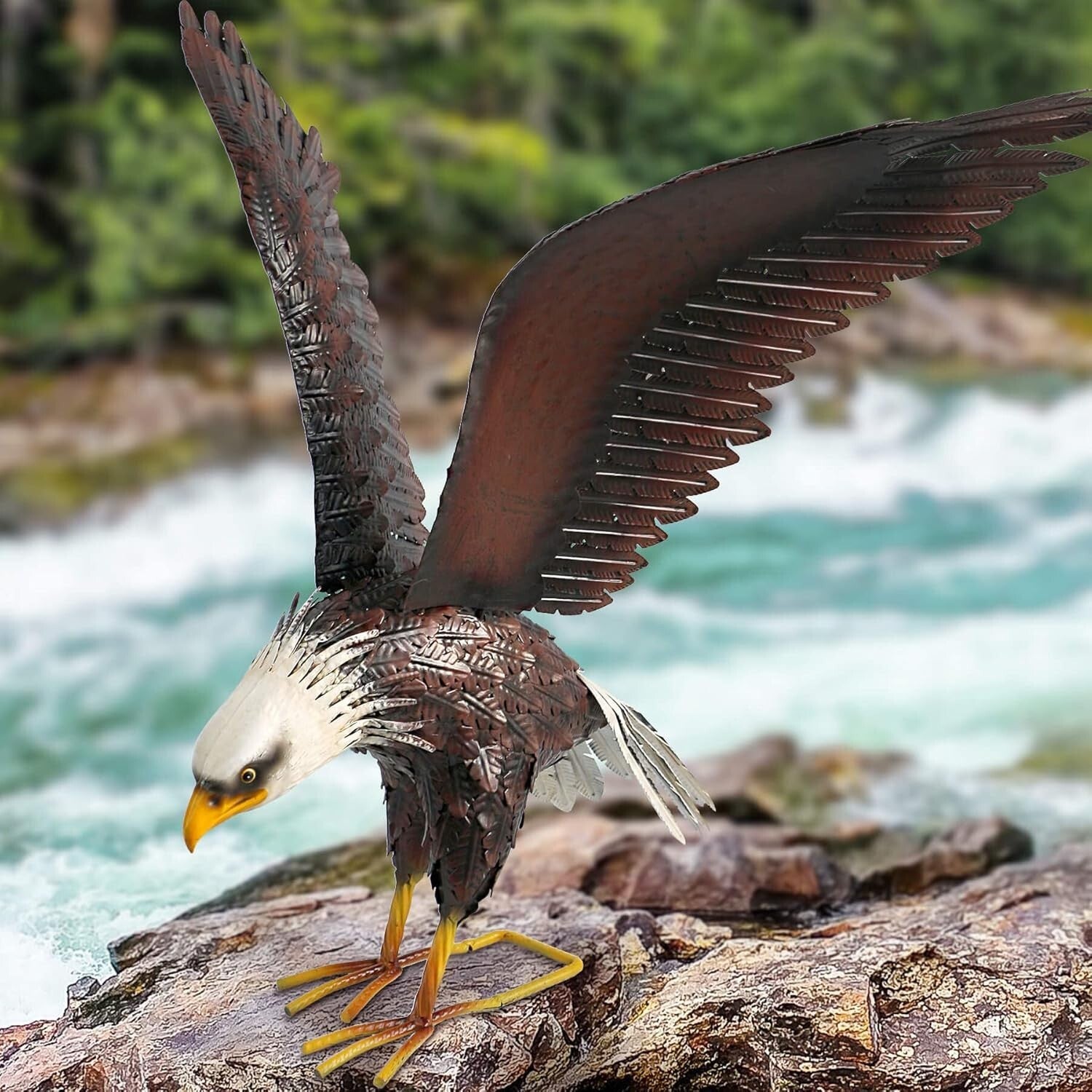 Large 40.5-Inch Swooping Bald Eagle Statue - Lifelike Outdoor Decor for Garden