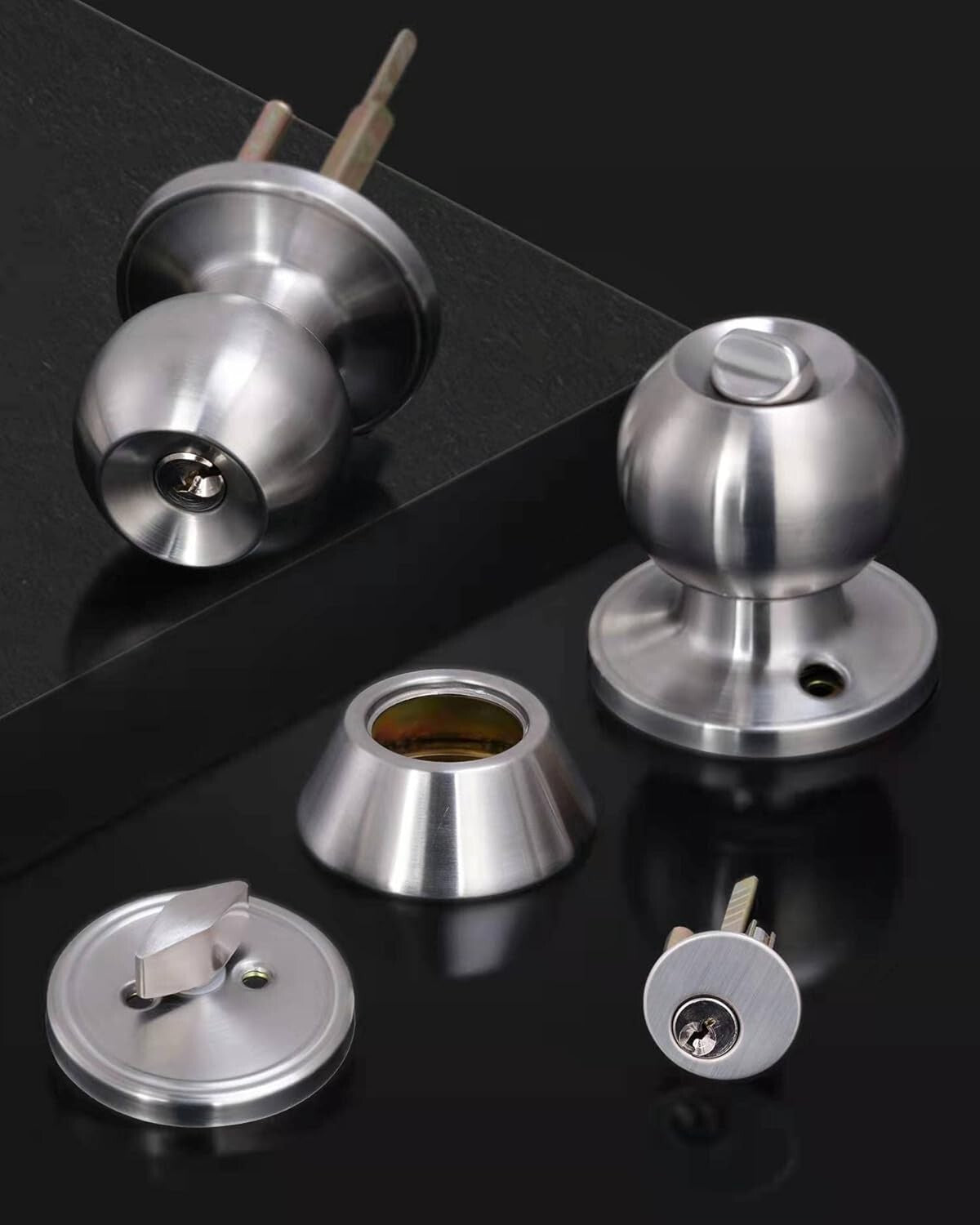 Durable Satin Nickel Door Knob Set with Deadbolt - 4 Same Keyed Security