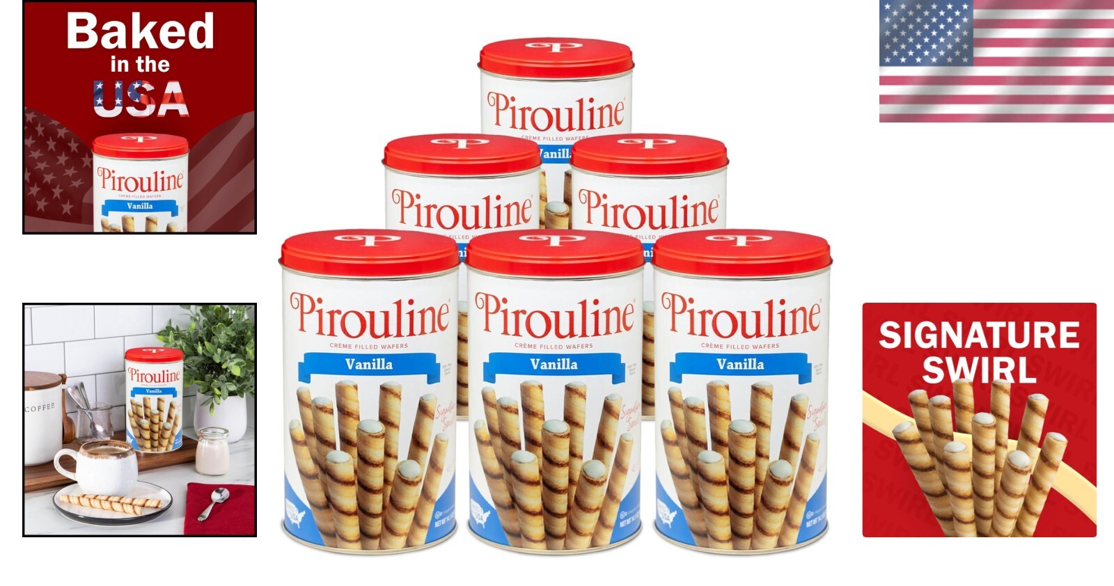 Freshly Baked Vanilla Crème Rolled Wafers - Perfect for Coffee or Gifts, 6 Pack