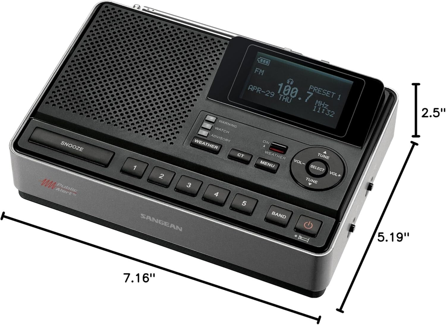 All-in-One NOAA Weather Alert Radio with LCD, Alerts & Auxiliary Connectivity