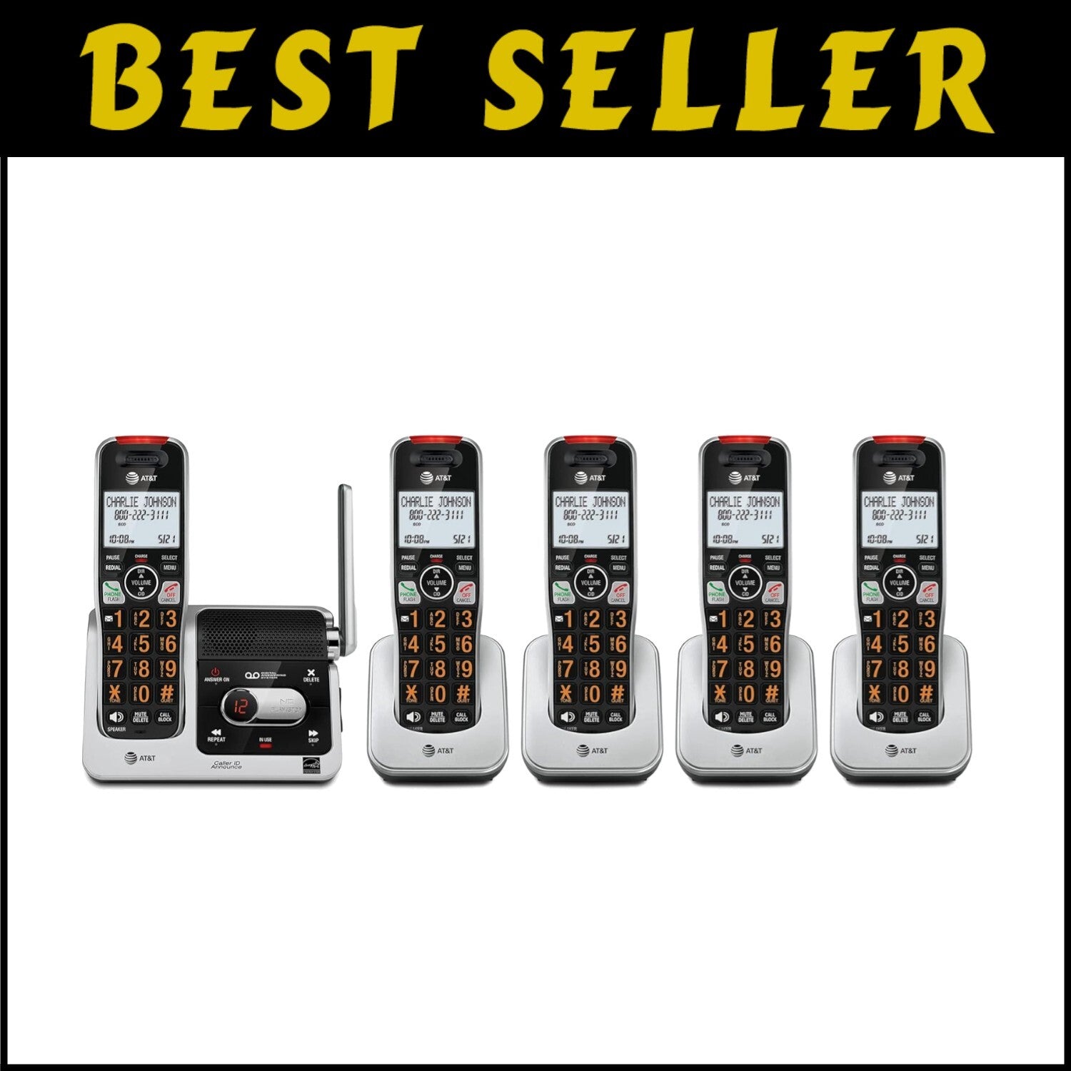 Innovative Silver/Black DECT 6.0 Cordless Phone with 22 Min Answering Machine